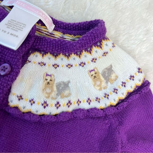 JANIE AND JACK 0-3m PURPLE PUPPY DOG SWEATER STYLE DRESS WINTER WHIMSEY cotton - Picture 3 of 16